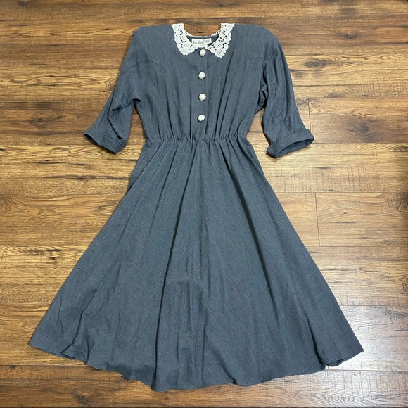 Retro vintage midi dress with belt - Picture 6 of 16